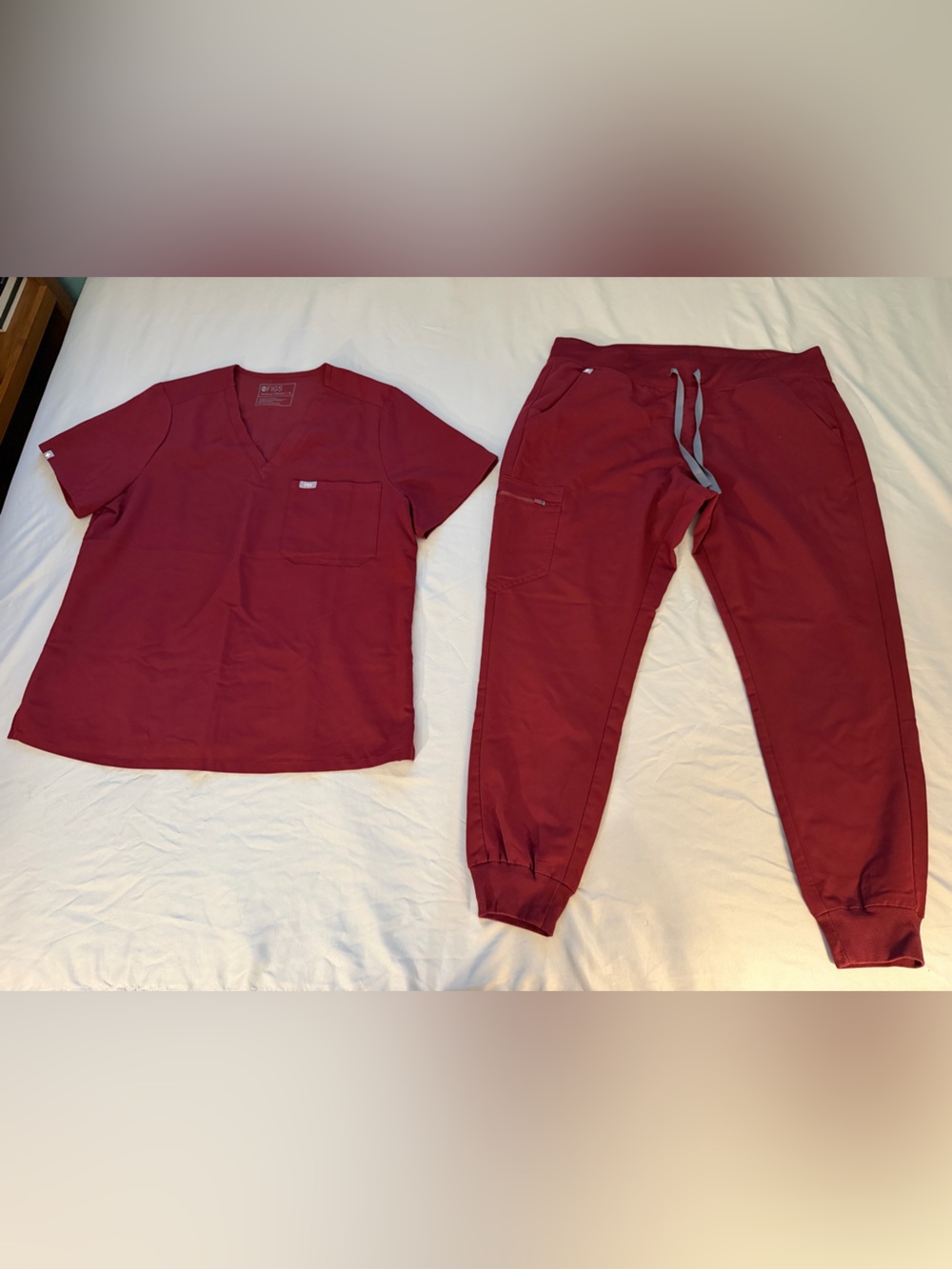 Figs Women's Burgundy Scrub Top & Jogger Set